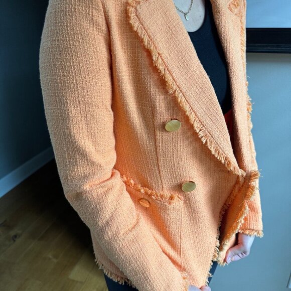 House of Harlow 1960 Tangerine Orange Tweed Blazer w/ Gold button accents - Picture 3 of 4